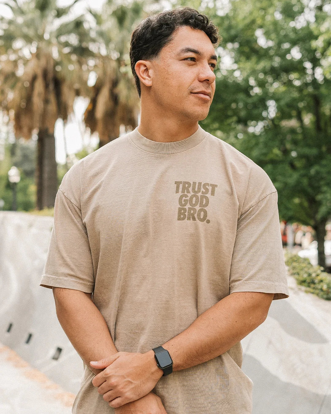 STACKED PREMIUM MOCK NECK TEE | DESERT