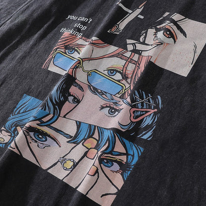 Washed Anime T-shirt Retro