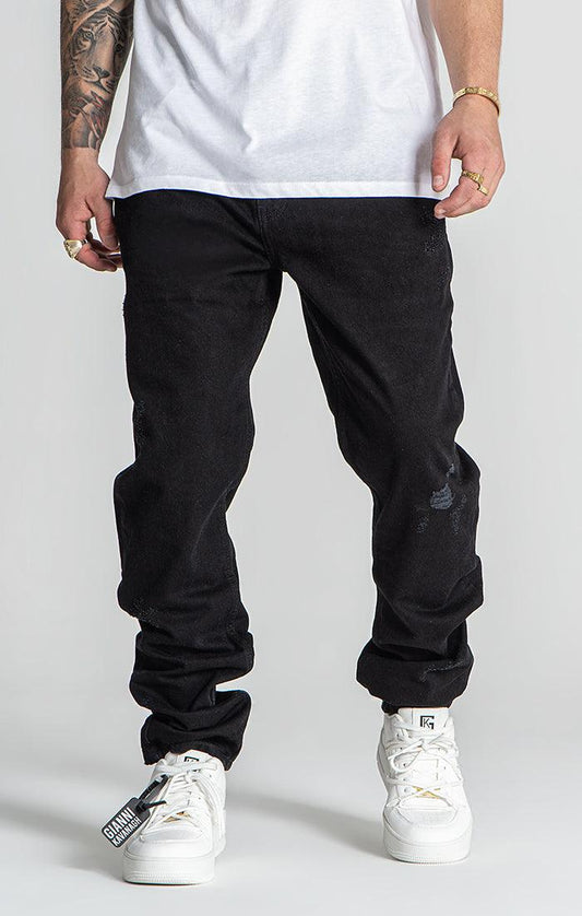 Black Ripped Straight-Leg Jeans - TRP Clothing