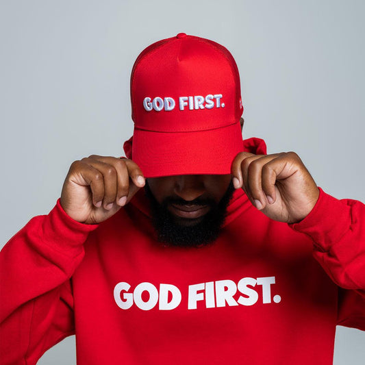 Big Block God First Hoodie -Red and White - TRP Clothing