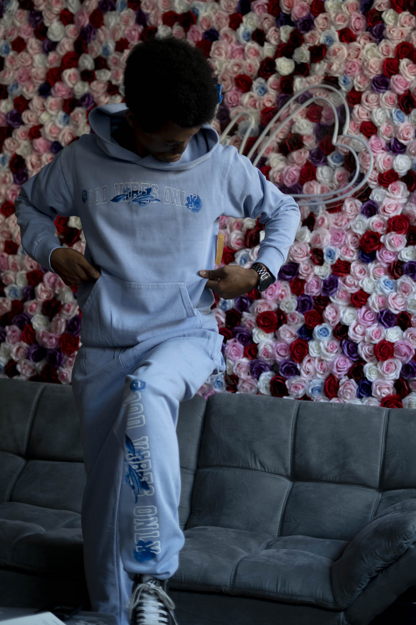 Good Vibes Only Joggers - Sky Blue