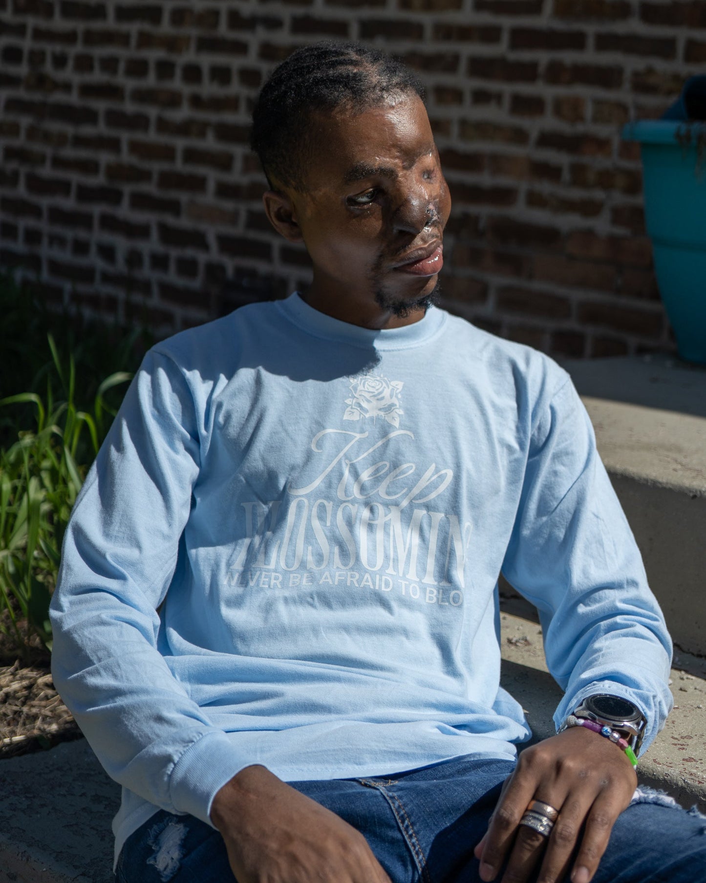 Keep Blossoming Long Sleeve Tee - Sky Blue