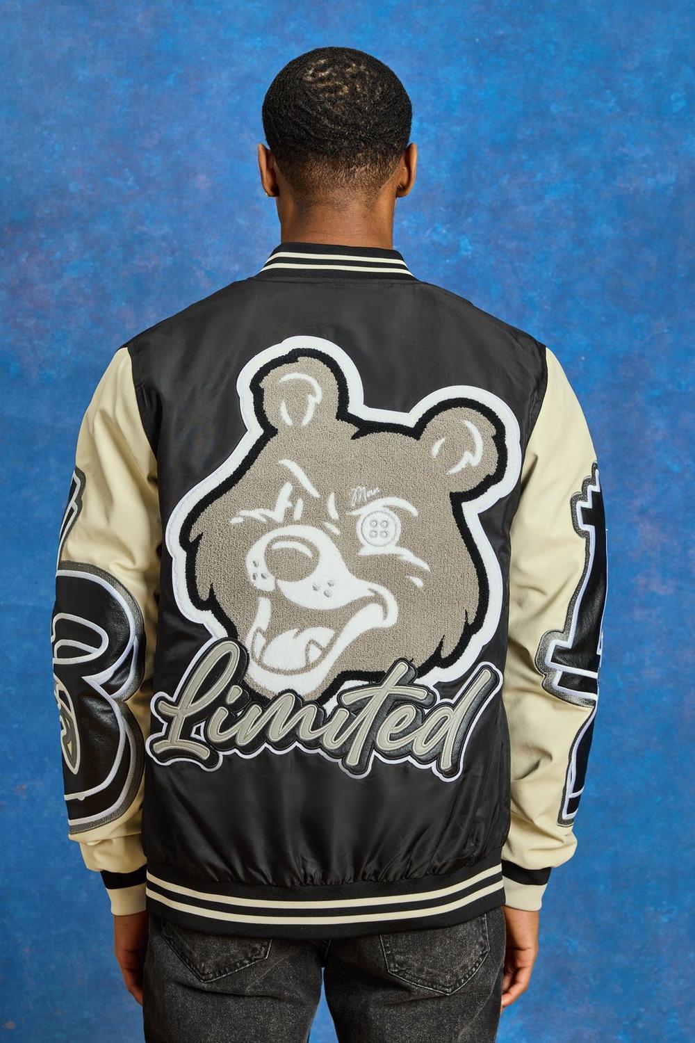 Regular Nylon And Pu Teddy Badge Varsity